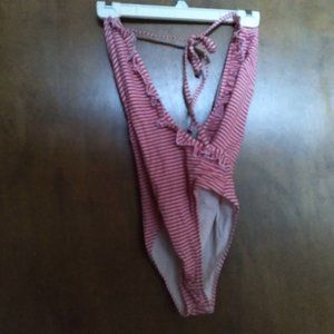 Solid & Striped The Nadine Ruffle Halter Tie One Piece Swimsuit - red